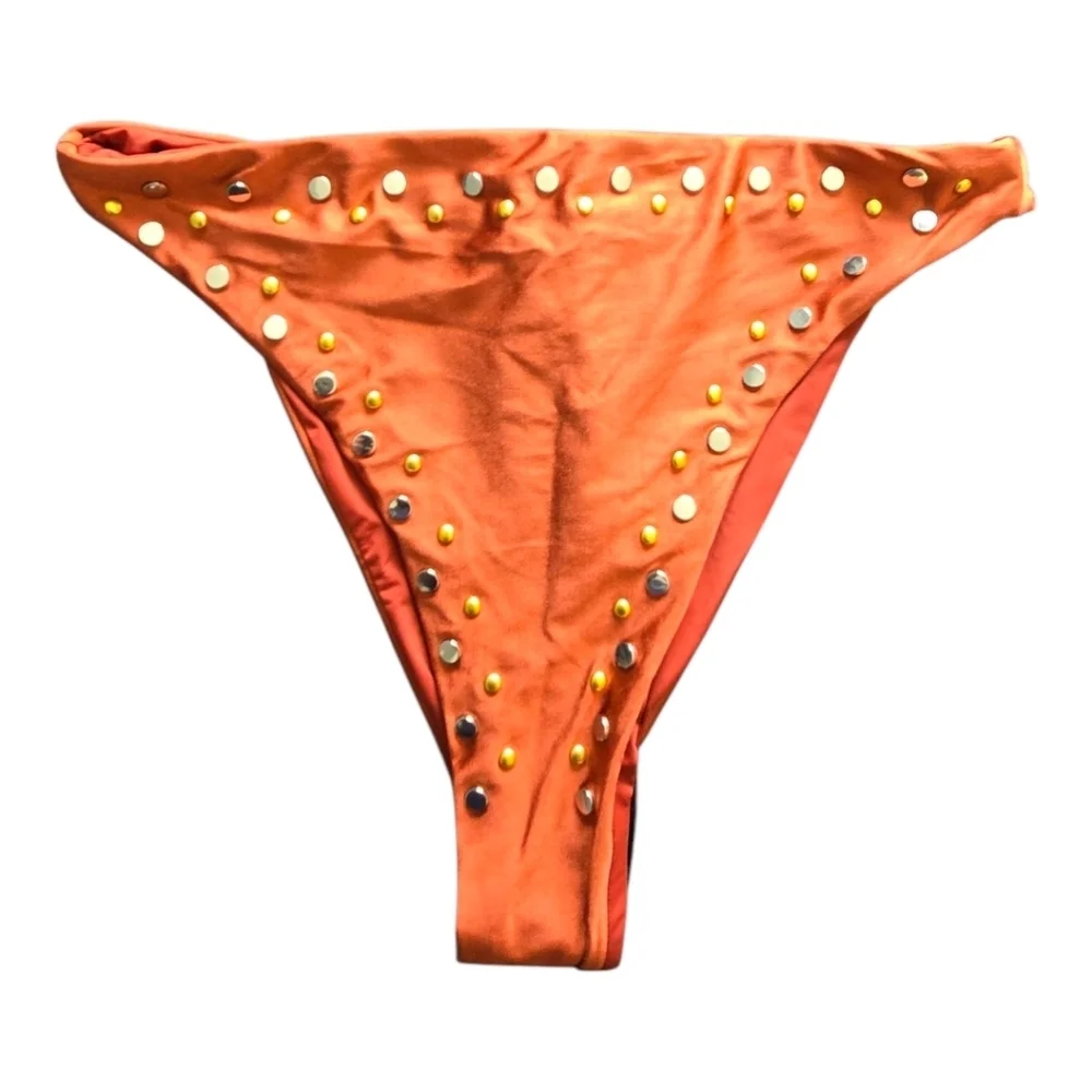 Dolce Vita Brown Studded High-Leg Swim Bottoms, Xsmall
